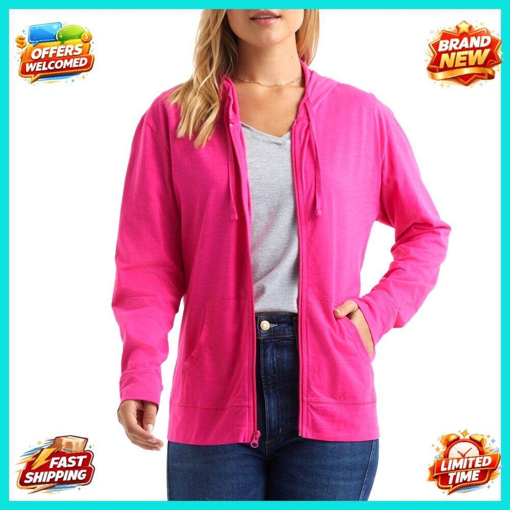 Lightweight Zip-Up Hoodie, Slub Cotton Jersey, Full Zip, Split Pockets,